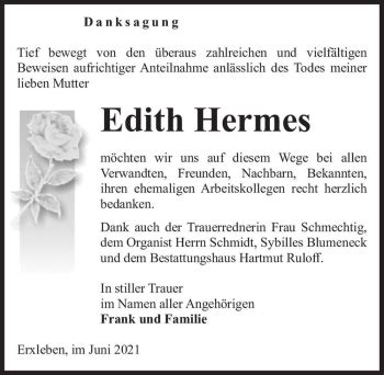 Traueranzeigen von Edith Hermes 